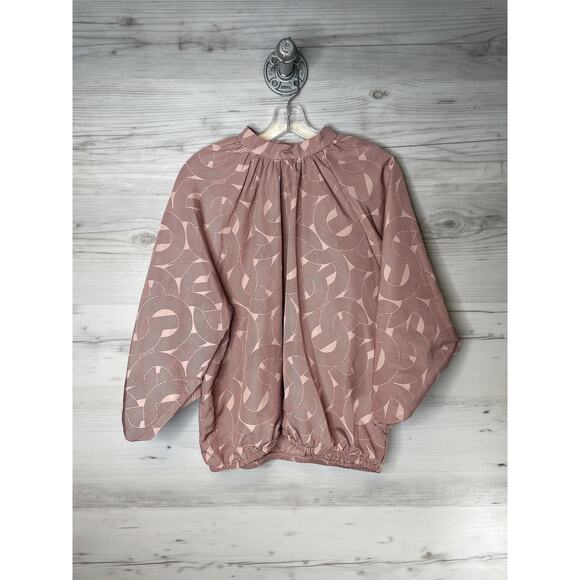 Worthington Blouse Womens XL Pink Geometric Balloon Sleeve Button Accent Top - Picture 1 of 9